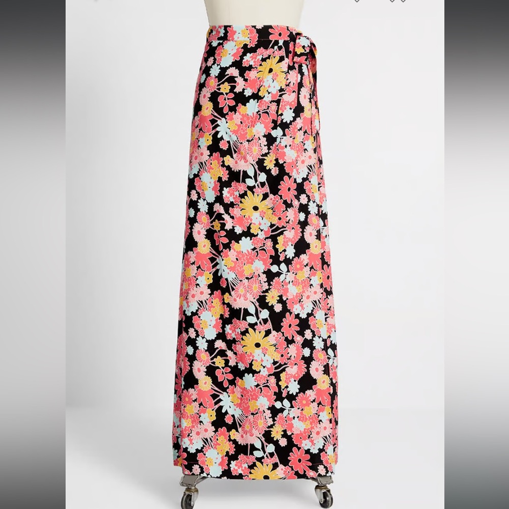 Modcloth Floral Maxi Skirt - Black, Pink, Yellow